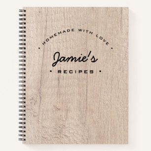 Personalised Wood Homemade with Love Recipe Quote Notebook
