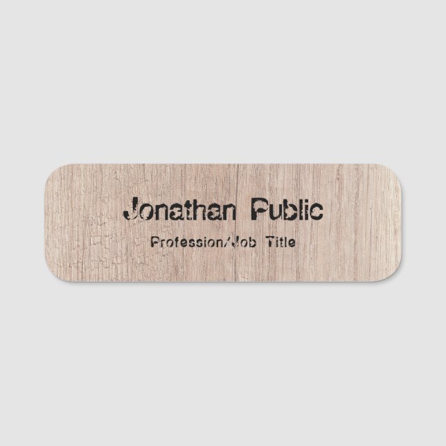 Personalised Wood Look Distressed Text Template Name Tag (Front)
