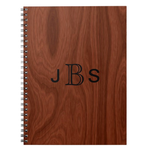Personalised Wood Look | Monogrammed Initials Notebook (Front)