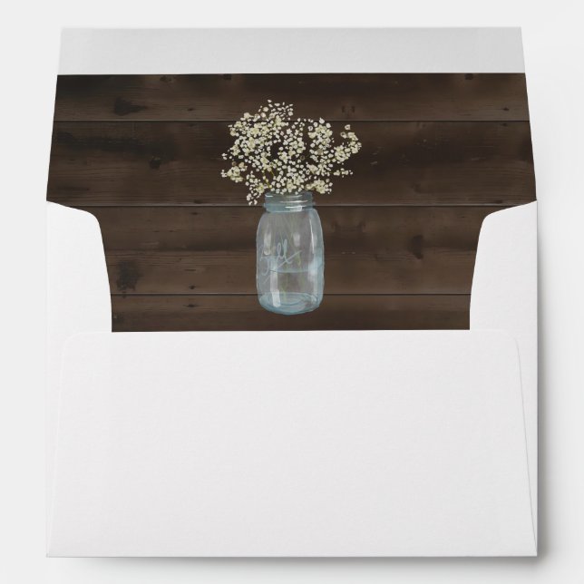 Personalised Wood, Mason Jar, Baby's Breath Liner Envelopes (Back (Bottom))