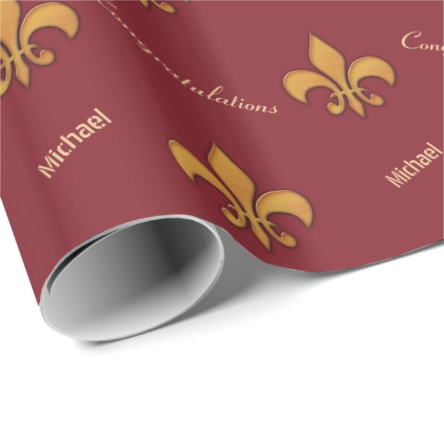 Personalised Wood Style Fleur de Lis Wrapping Paper (Roll Corner)
