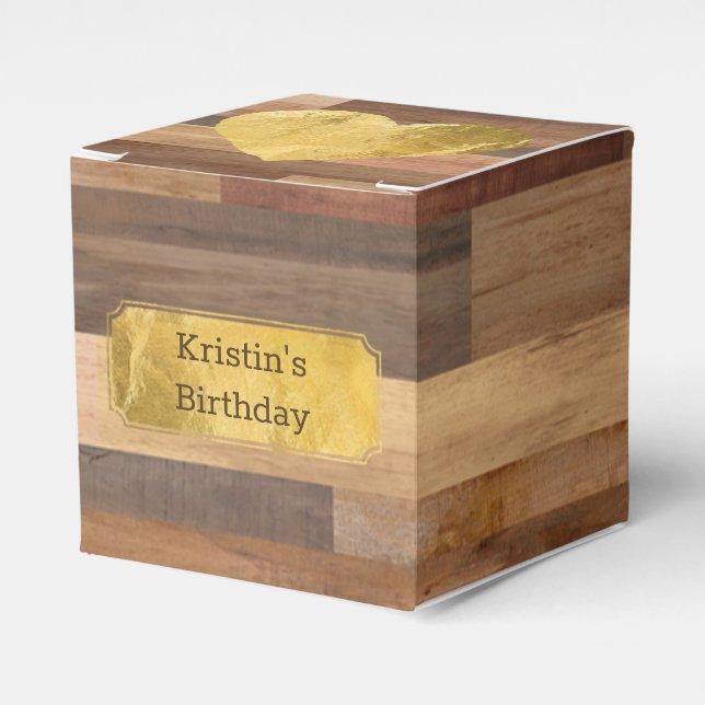 Personalised Wooden Timber Plank Gold Accents Favour Box (Front Side)