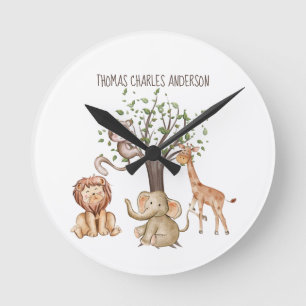 Personalised Woodland Animals Baby Gift Nursery Round Clock