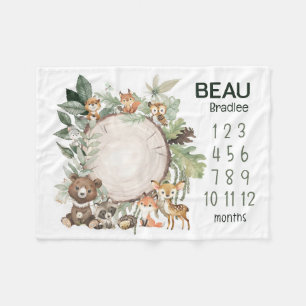 Personalised Woodland Animals Baby Milestone Blank Fleece Blanket