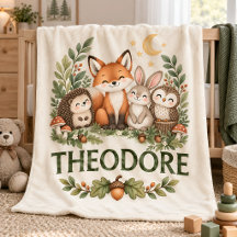 Personalised Woodland Animals Baby Name Blanket