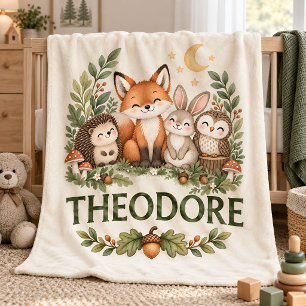 Personalised Woodland Animals Baby Name Blanket