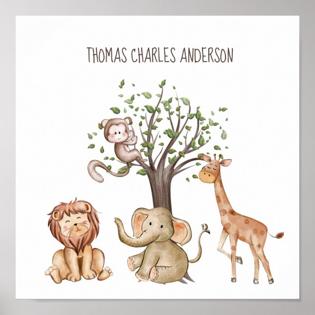 Personalised Woodland Animals Nursery Wall Art (Front)