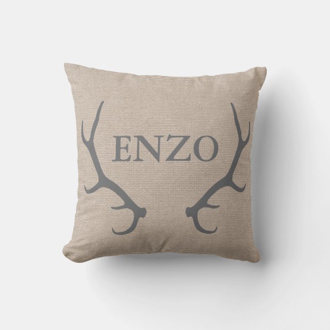 Personalised Woodland Antlers Throw Pillow (Front)