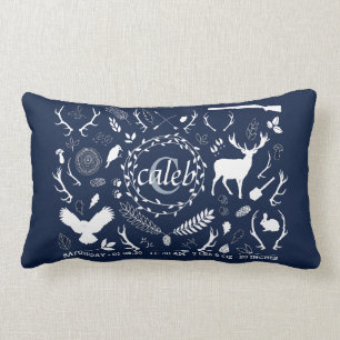 Personalised Woodland Baby Boy Nursery Birth Stats Lumbar Cushion