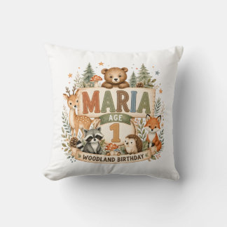 Personalised Woodland Birthday Animals Name and Ag Cushion