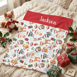 Personalised Woodland Christmas Animals Kids Fleece Blanket