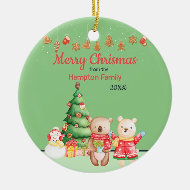 Personalised Woodland Christmas  Ceramic Ornament (Front)