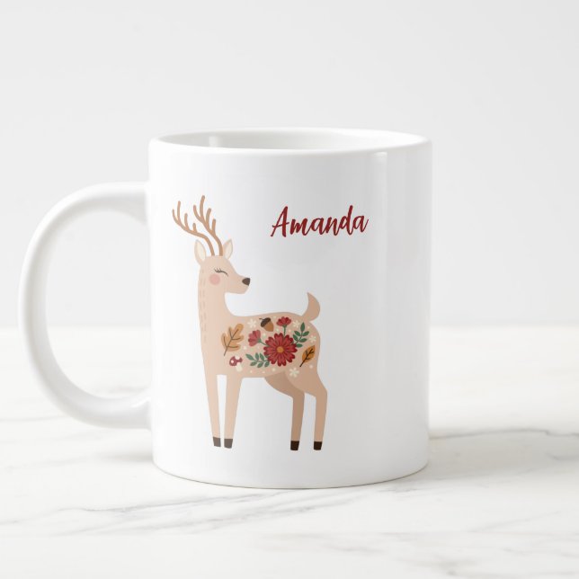 Personalised Woodland Deer Large Coffee Mug (Left)