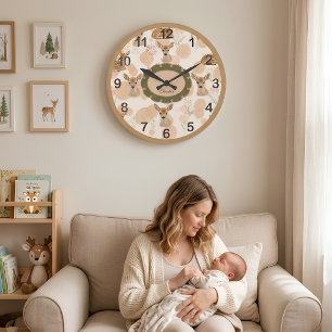 Personalised Woodland Fawn Nursery Bambi Print Large Clock