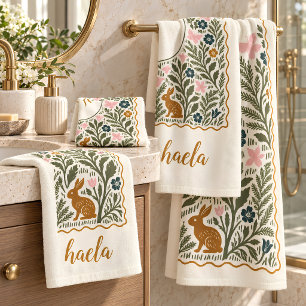 Personalised Woodland Fern Monogram Bath Towel Set