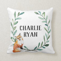 Personalised Woodland Fox and Wreath Pillow