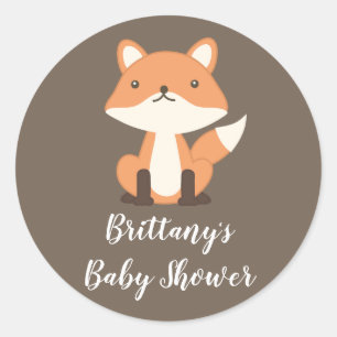 Personalised Woodland Fox Forest Baby Shower Classic Round Sticker