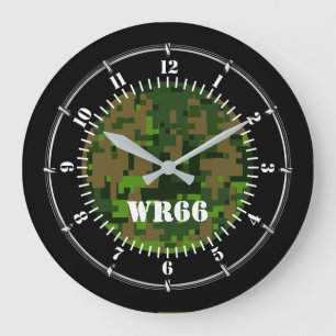 Personalised Woodland Green Camouflage on a Large Clock
