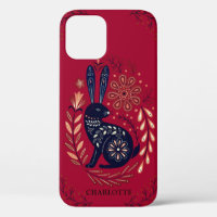 Personalised Woodlands Rabbit Folk Art On Red