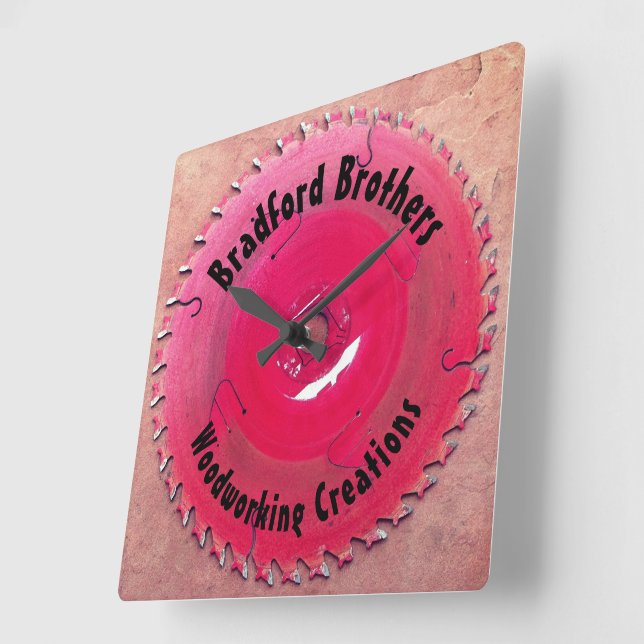 Personalised Woodworking Red Circular Saw Blade  Square Wall Clock (Angle)