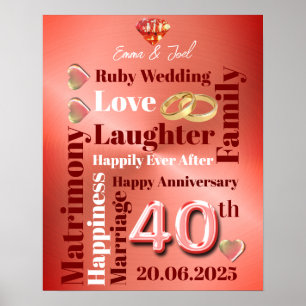Personalised Word Art 40th wedding anniversary Poster