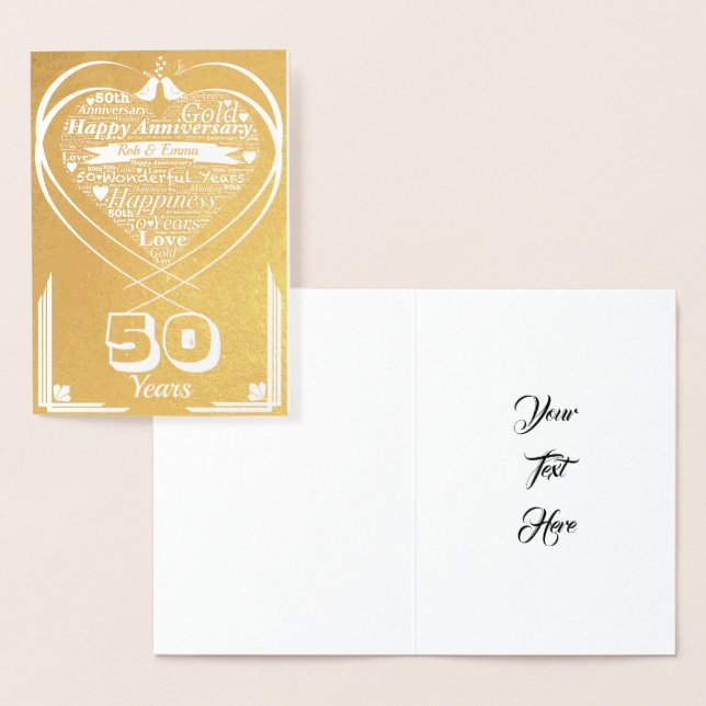 Personalised Word Art 50th Anniversary Gold Foil Card (Display)