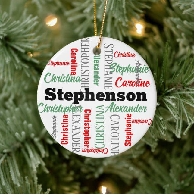 Personalised Word-Art Collage Family Holiday Ceramic Ornament (Tree)