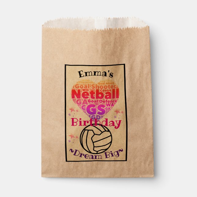 Personalised Word Art Netball Party Favour Bag (Front)