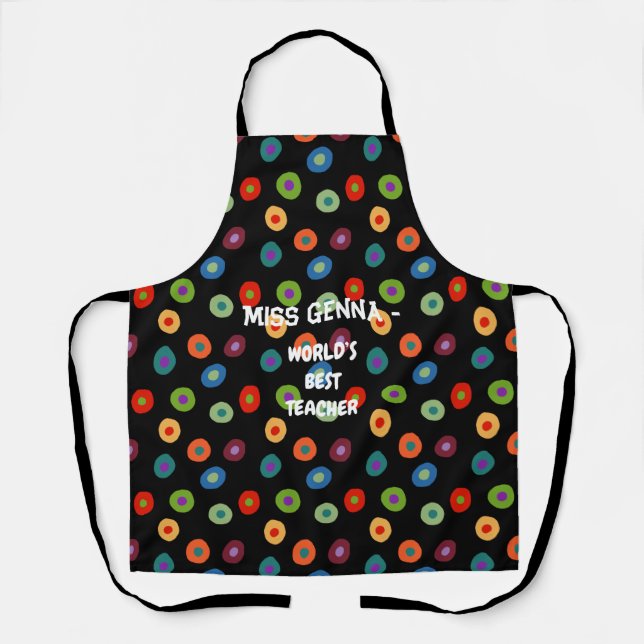 Personalised World’s Best Teacher Colourful Polkas Apron (Front)