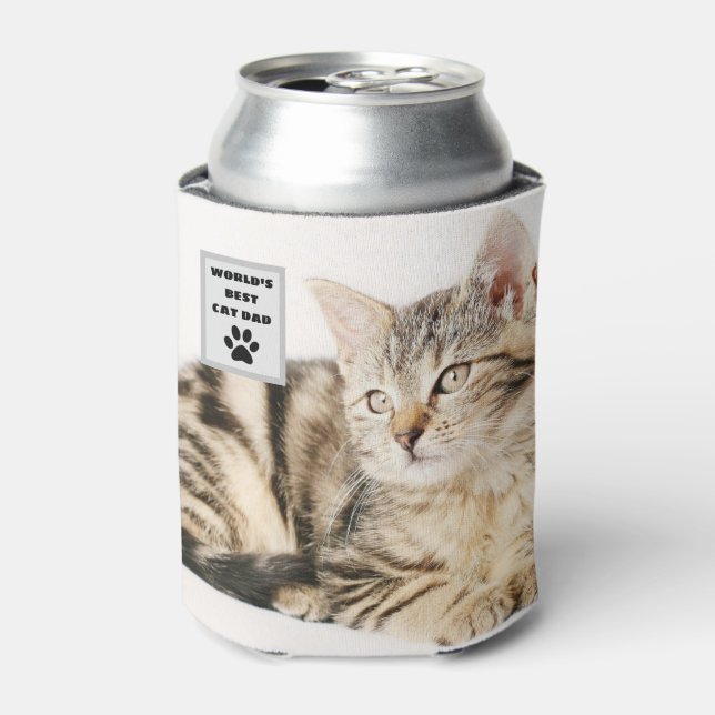 Personalised World's Best Cat Dad Custom Photo Can Cooler (Can Front)