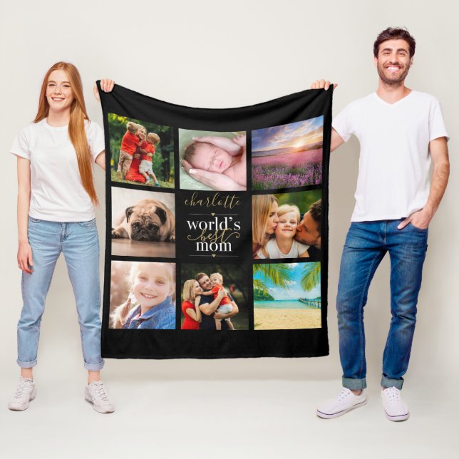 Personalised Worlds Best Mum 8 Photo Collage Fleece Blanket (In Situ)