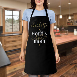 Personalised Worlds Best Mum Black And Gold Apron