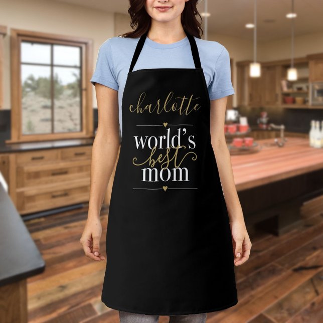 Personalised Worlds Best Mum Black And Gold Apron (Personalized Worlds Best Mom Black And Gold Apron)