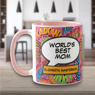 Personalised Worlds Best Mum Fun Pink Comic Book Mug
