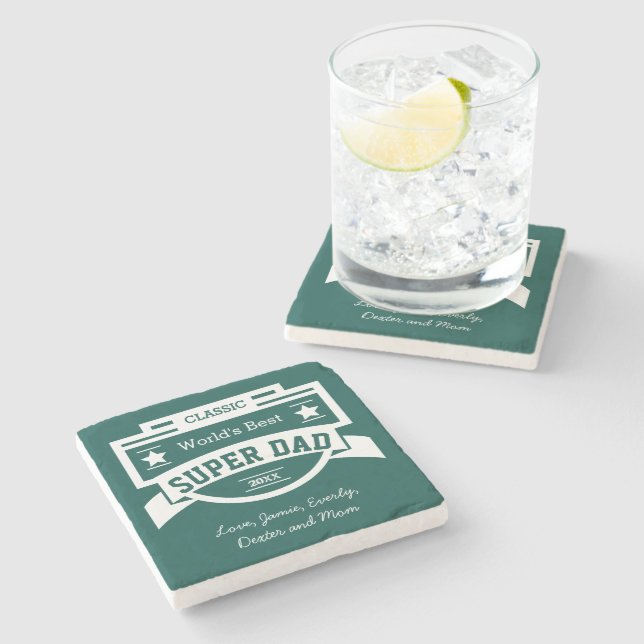 Personalised World's Best Super Dad Stone Coaster (Side)