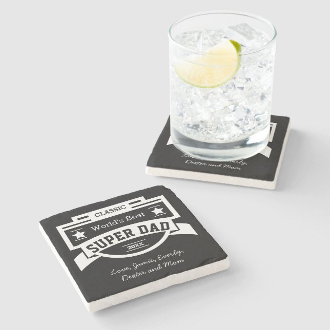 Personalised World's Best Super Dad Stone Coaster (Side)