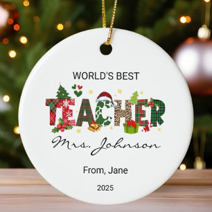 Personalised World's Best Teacher Christmas Gift Ceramic Ornament