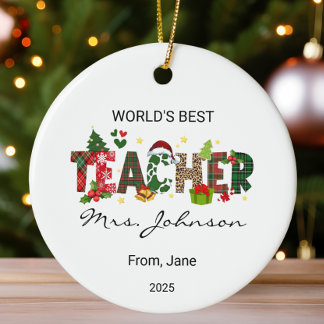 Personalised World's Best Teacher Christmas Gift Ceramic Ornament
