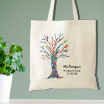 Personalised World's Best Teacher  Tote Bag<br><div class="desc">This unique Teachers Tote Bag is decorated with a mullticolored mosaic tree and the words "World's Best Teacher." Customise it to make a perfect gift for your teacher. Use the Customise Further option to change the text size, style, or colour if you wish. Because we create our artwork you won't...</div>