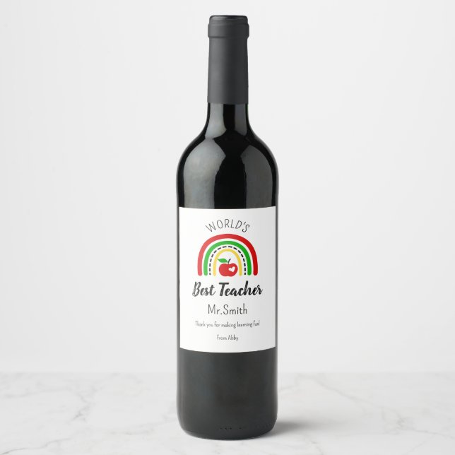Personalised World's Best Teacher Wine Label (Front)