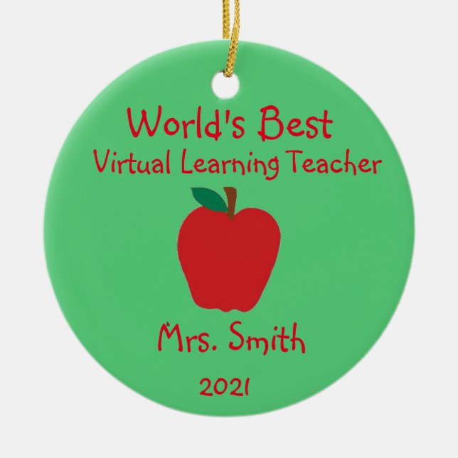 Personalised World's Best Virtual Learning Teacher Ceramic Ornament (Front)