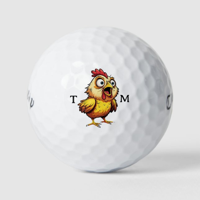 Personalised Worried Chicken Callaway Golf Balls (Front)