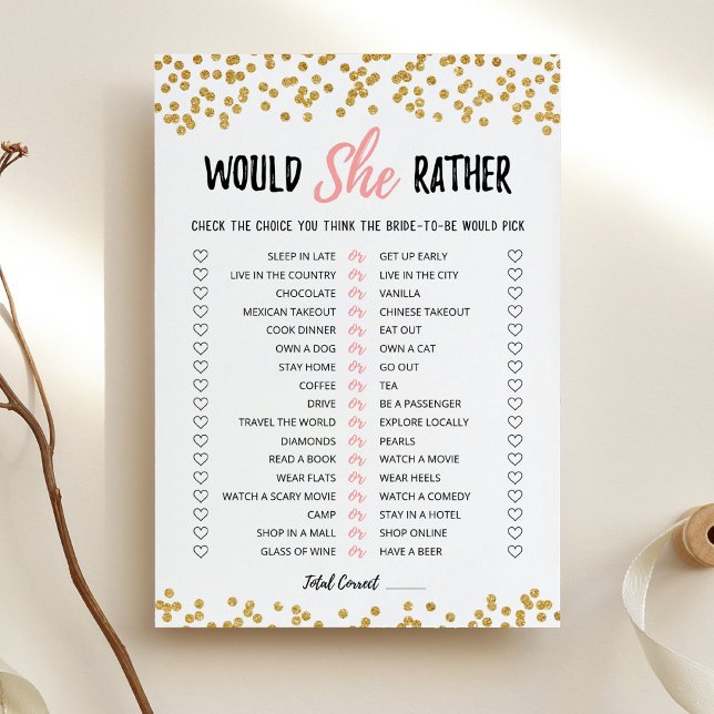 Personalised Would She Rather Bridal Shower Card (Creator Uploaded)