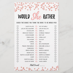 Personalised Would She Rather Bridal Shower game
