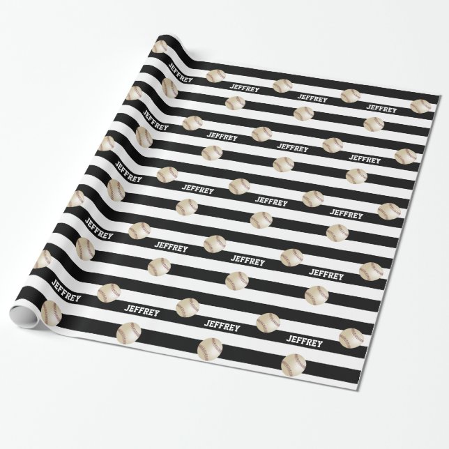 Personalised Wrapping Paper Baseball Black/White (Unrolled)