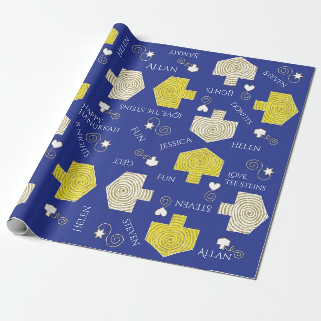 Personalised Wrapping Paper Chanukah "Dreidels" (Unrolled)