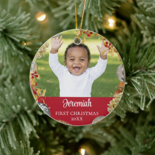 Personalised Wreath BABY'S FIRST CHRISTMAS Ceramic Ornament