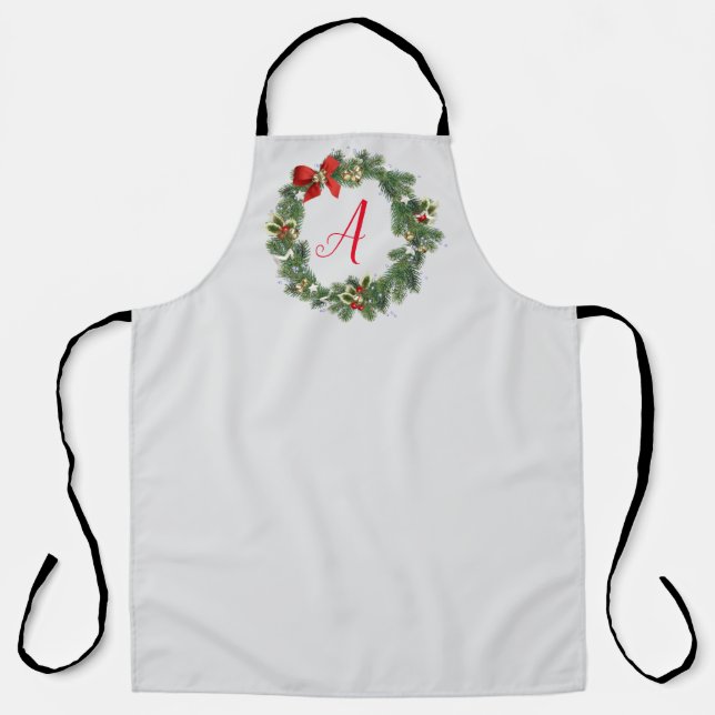 Personalised Wreath Christmas Kitchen Apron (Front)