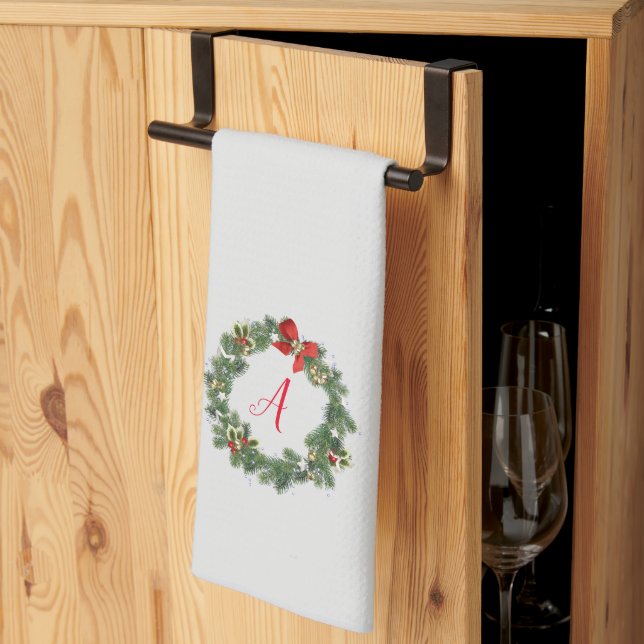 Personalised Wreath Christmas Kitchen Towel (Thirds Fold)
