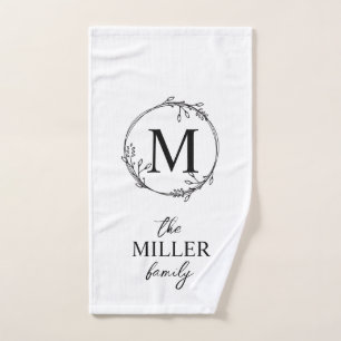 Personalised Wreath Farmhouse Tea Towel, Monogram Hand Towel